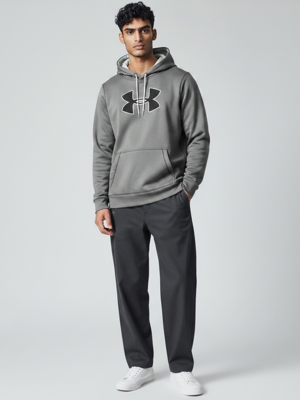 Under Armour Gray Pullover Hoodie with Black Logo